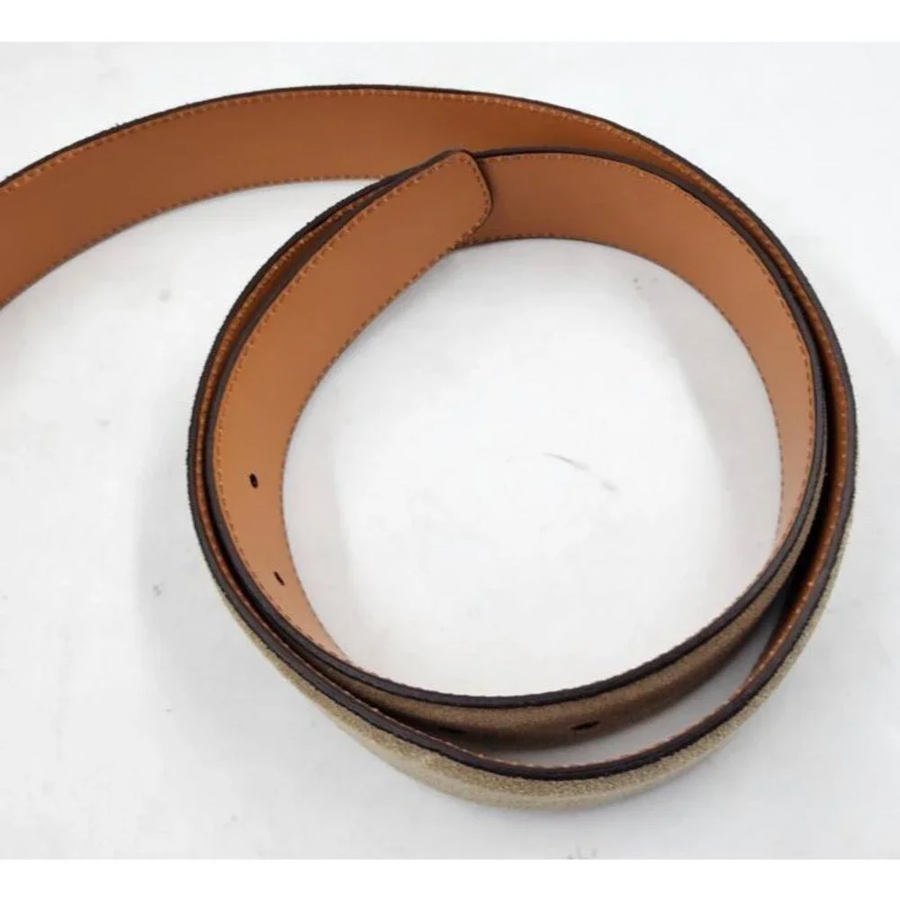 Magnanni Telante Suede & Leather Belt Men's 42 Taupe Nickel-Tone Square Buckle